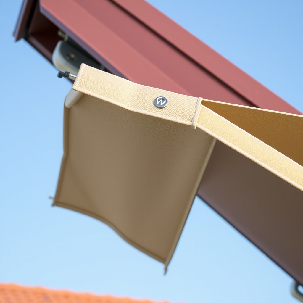 A photorealistic photo of a Weinor ArcTec cassette awning mounted on a slanted roof slope