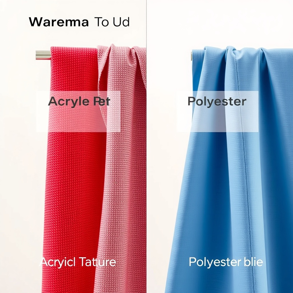 Side-by-side comparison of two Warema Top Line fabrics: left side shows a vibrant red acry