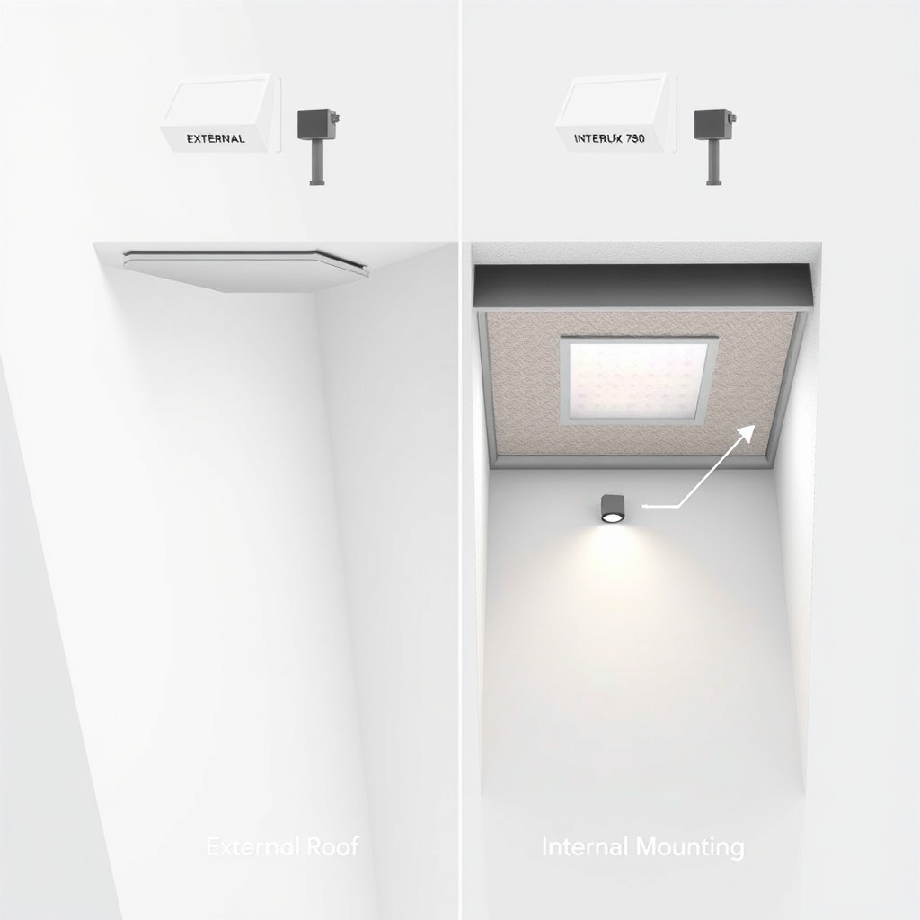 A detailed illustration showing the difference between external and internal mounting for