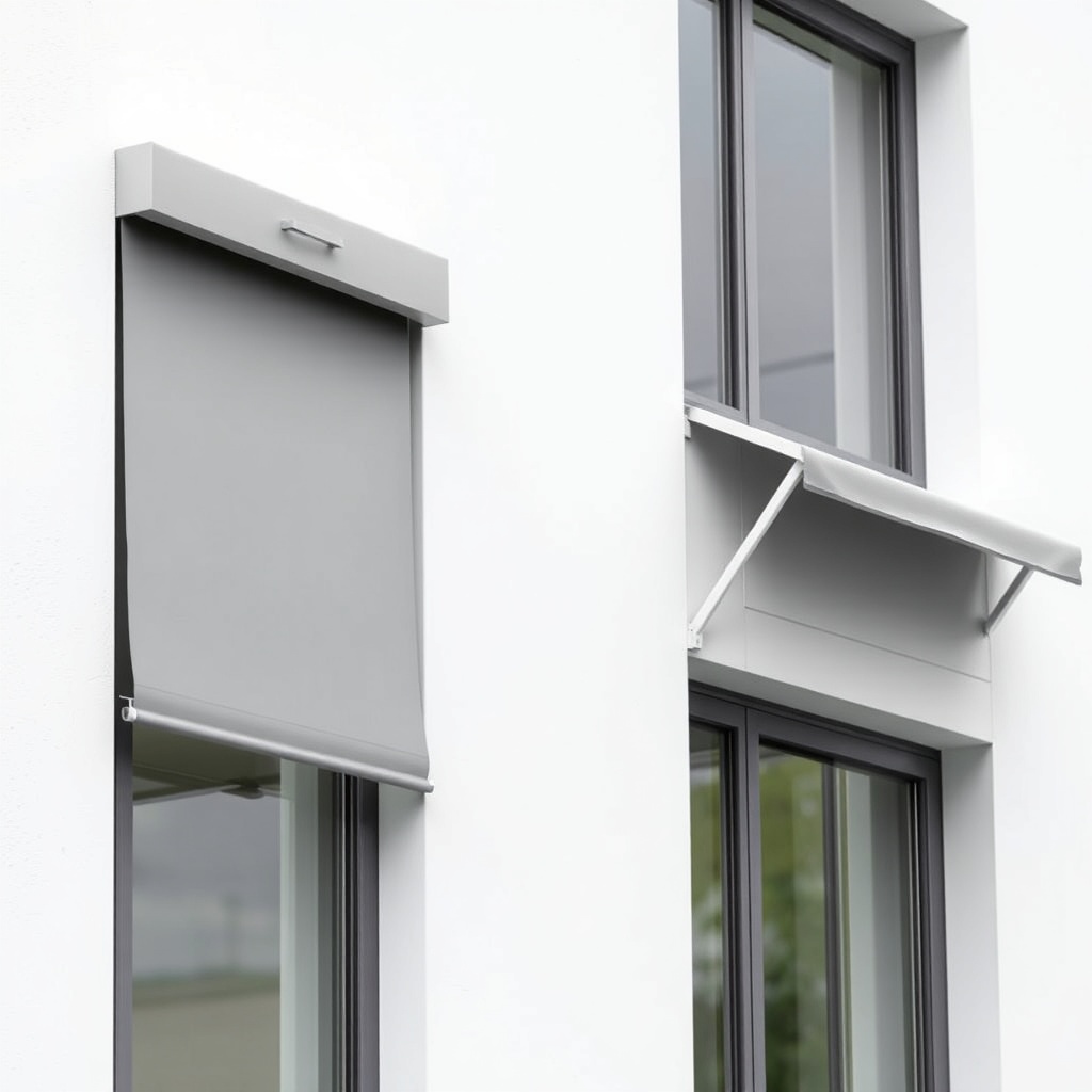 A photorealistic close-up of a white modern house facade