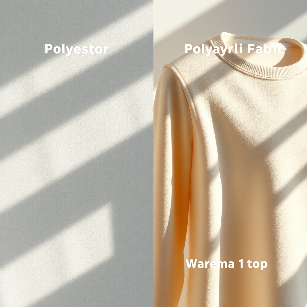 A photorealistic side-by-side comparison of a faded Polyester fabric (showing light spots)