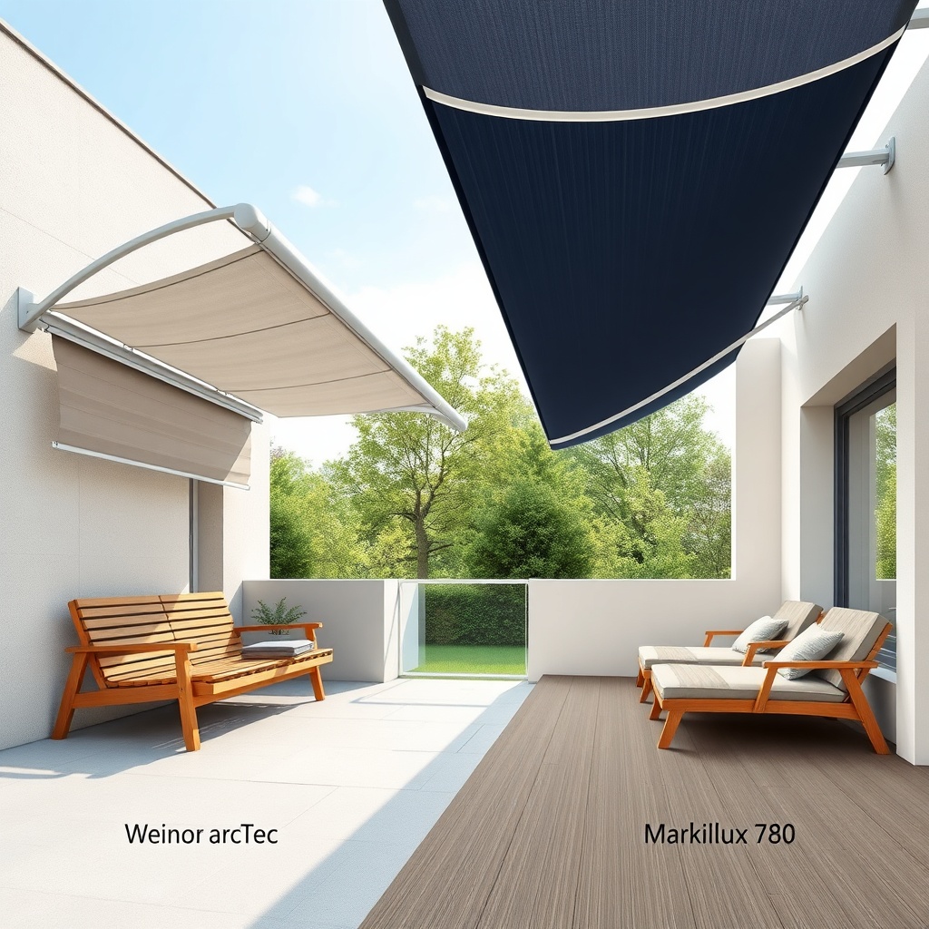A photorealistic illustration showing two modern terraces next to each other